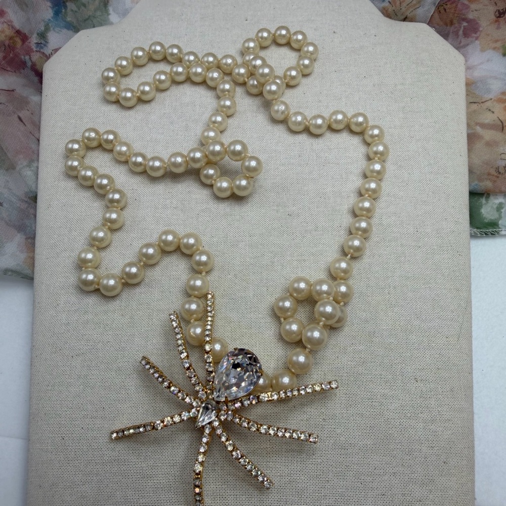 Vintage Ivana Gold Crystal Spider Brooch/ Pearl Enhancer with pearls